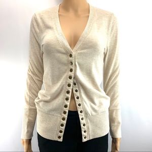 Zenana Cream Cardigan Sweater Gold Snap Front M